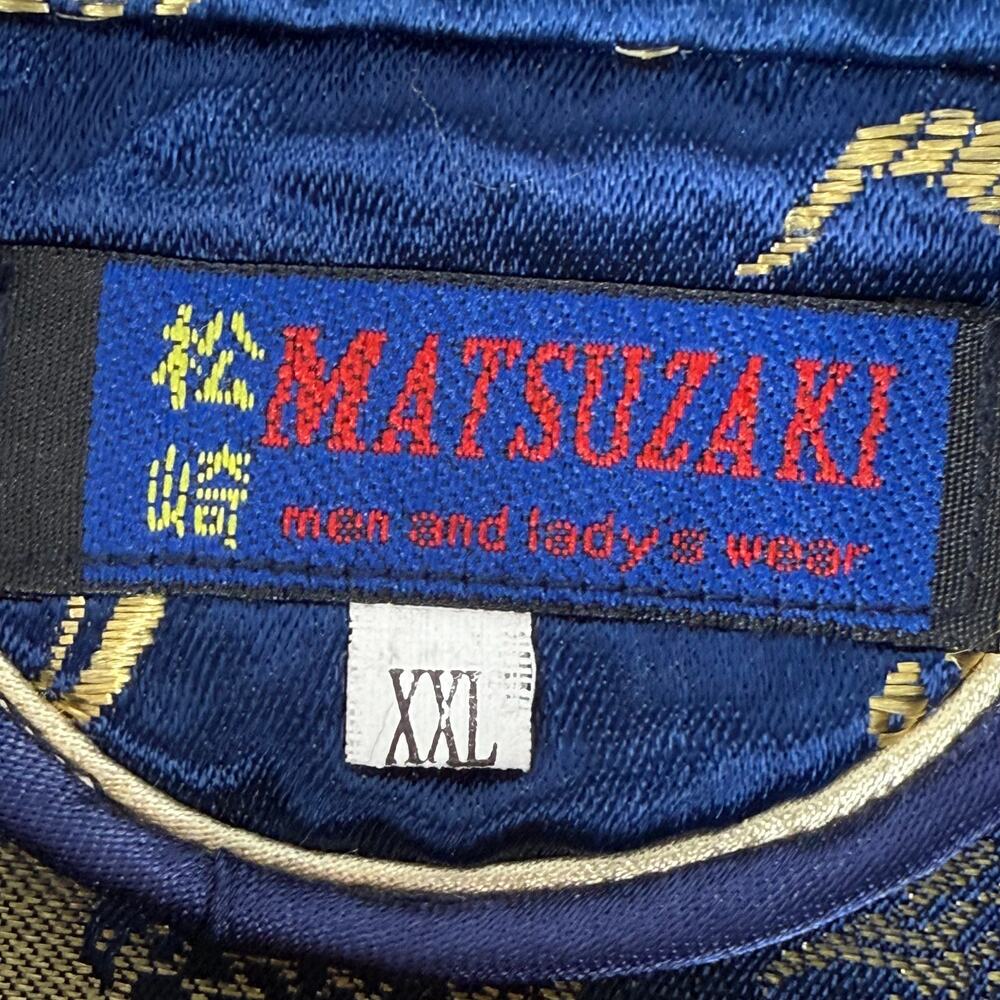 MATSUZAKI Vintage Oriental Unisex Top XXL Blue & Gold Dragon Embroidered Detail - Picture 3 of 9